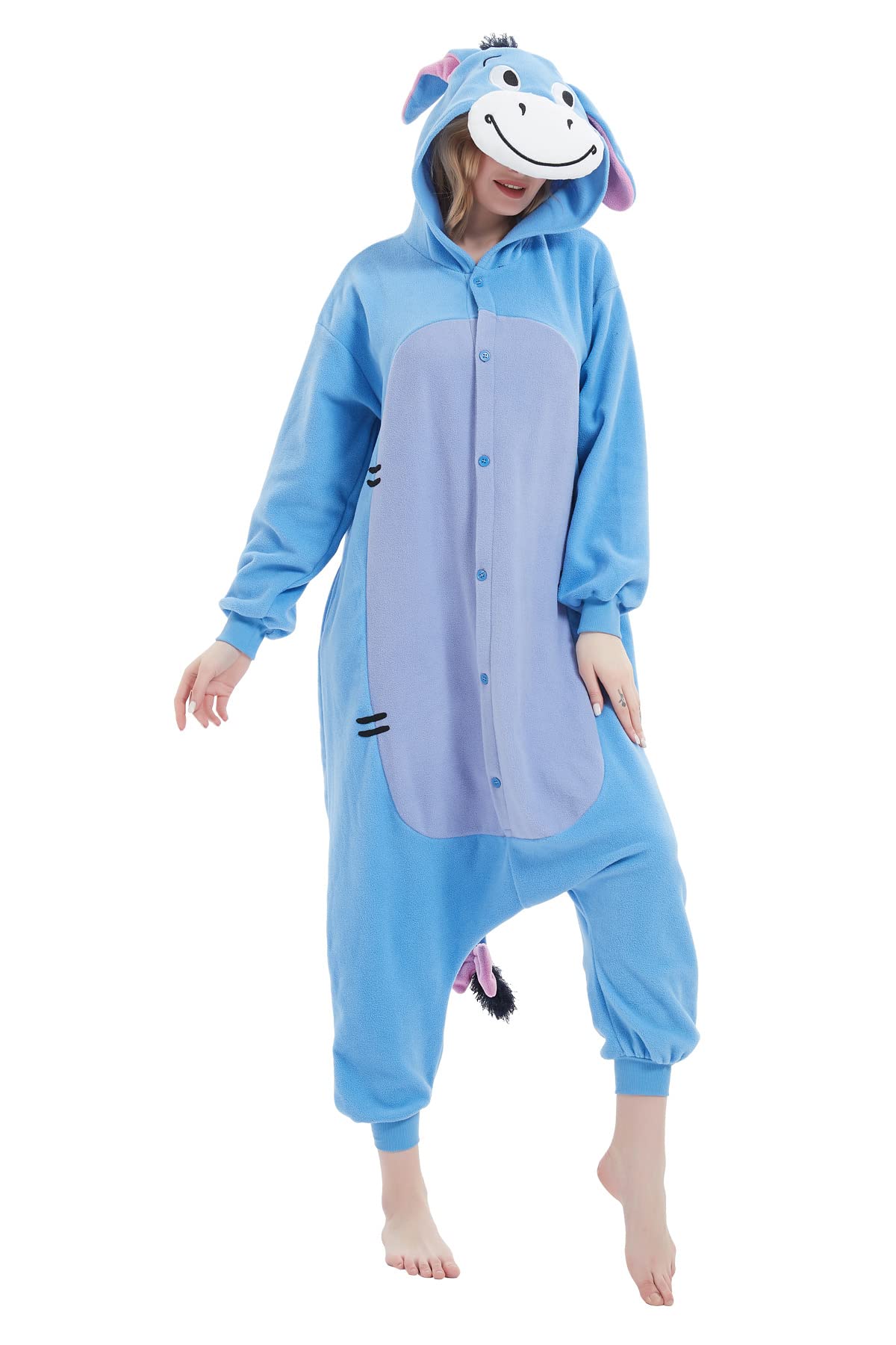 HvnTjvn Animal Donkey Onesie adult Jumpsuit Unisex One-Piece Pajamas Cosplay Costume Sleepwear for Halloween christmas Women Men M