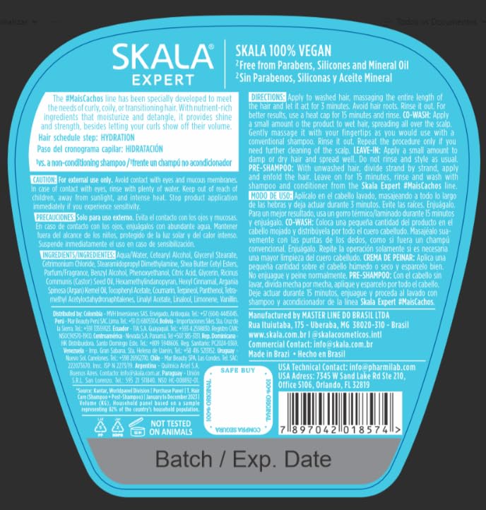 SKALA Hair Type 3ABC Mais Cachos - More Curls Eliminate Anti Frizz, For Curly Hair 2 in 1 Conditioning Treatment Cream and Cream To Comb - 35.2Oz