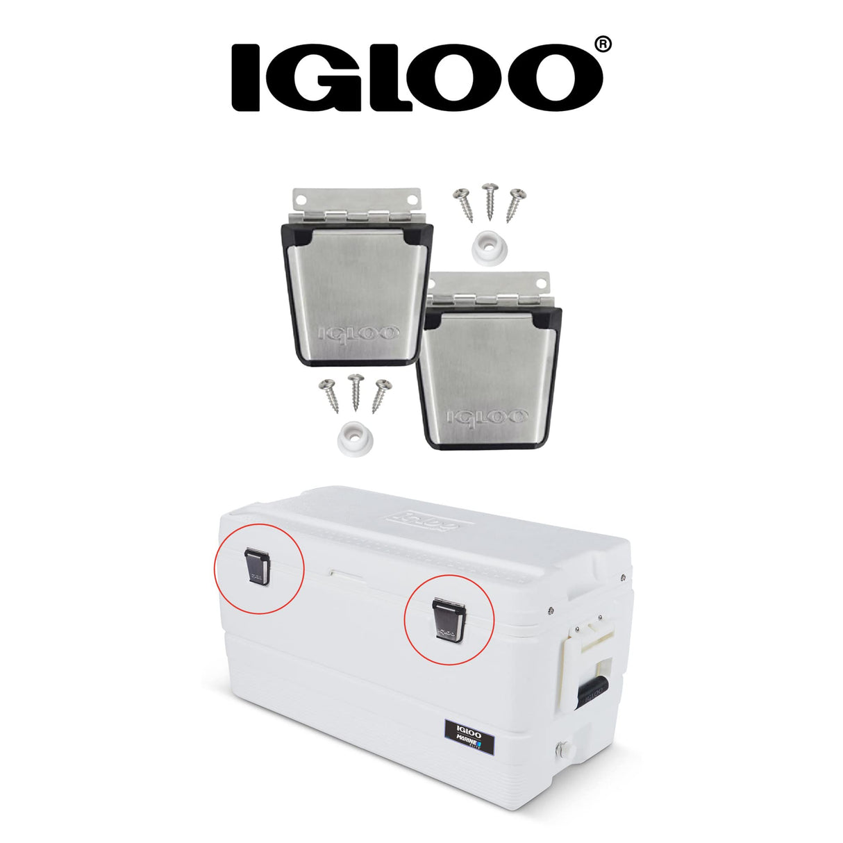 Igloo Cooler Heavy-Duty Stainless Steel Parts Kit - 2 Latches, 3 Hinges, Latch Posts & Screws - Marine-Grade, Corrosion-Resistant Parts