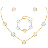 Gold Necklaces Bracelets Earring Set - 18K Gold Plated Flower Bracelet Chain,Stainless Steel Non Tarnish Floral Pendant Stud Jewelry Sets,Christmas Birthday Lucky Gift for Mom Wife Daughter Girlfriend