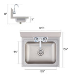 WILPREP Hand Sink Commercial Stainless Steel Sink for Washing, NSF Utility Sink with Gooseneck Faucet, Wall Mount Kitchen Sink for Restaurant Bar RV Bathroom Laundry Room (17 x 15 Inches)