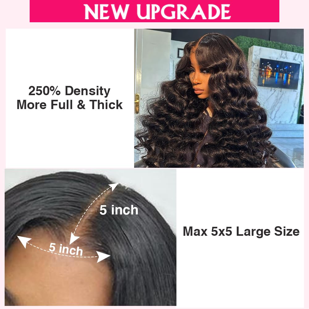 eddfine 250% Density Glueless Wigs Human Hair Pre Plucked Pre Cut 5x5 HD Lace Closure Wigs Human Hair Body Wave Lace Front Wigs Human Hair for Women Glueless Wigs Human Hair for Beginners 26 Inch