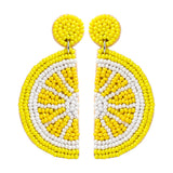 Beaded Yellow Lemon Dangle Earrings for Women, Vibrant Handmade Beads Lemon Fruit Statement Earring for Summer Jewelry Gifts