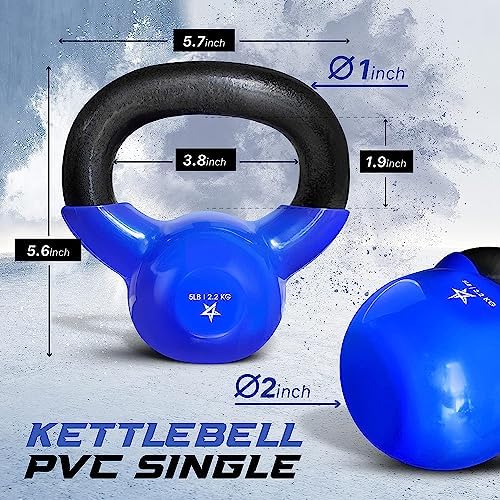 Yes4All 5-65lbs Kettlebells Vinyl Coated Cast Iron for Dumbbell Weights Exercises, Gym, Fitness, Full Body Workout Equipment Push up, Grip and Strength Training