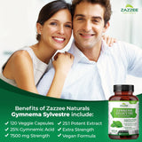 Zazzee Organic Gymnema Sylvestre 25:1 Extract, 7500 mg Strength, 25% Gymnemic Acid, 120 Vegan Capsules, 4 Month Supply, Standardized and Concentrated 25X Extract, All-Natural and Non-GMO