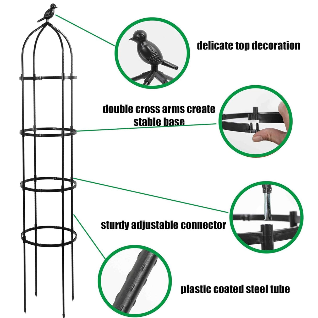 6FT Garden Obelisk Trellis for Climbing Plants,70”Metal Plant Support Tower, Heavy Duty Thickened Tube,Rustproof Black Flower Stand for Vines, Roses, Outdoor & Indoor Use