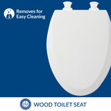 Bemis 1500EC Durable Wooden Toilet Seat, Easy Clean Hinges, Made in USA, Elongated, White