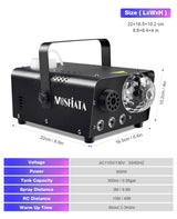 MOSFiATA Fog Machine with Disco Light 600W Smoke Machine RGB LED lights, 2300 CFM Spray, Remote Control, Perfect for Halloween, Christmas, Wedding, Party, Club, DJ Stage Effect