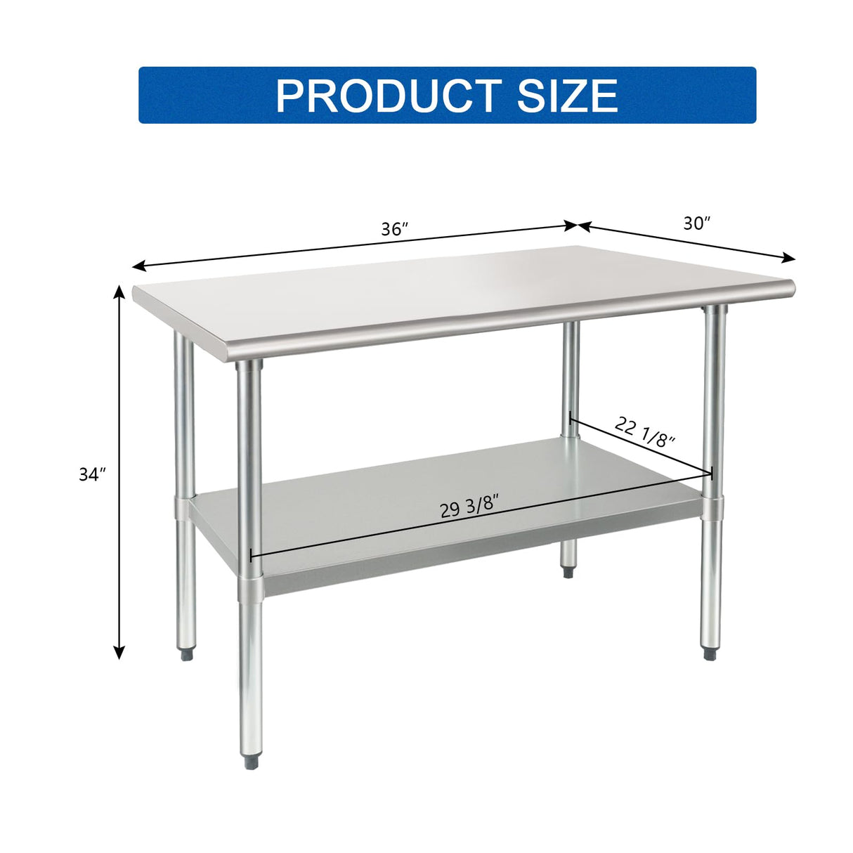 HARDURA Stainless Steel Table 30X36 Inches with Undershelf and Galvanized Legs NSF Heavy Duty Commercial Metel Table for Food Prep