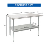 HARDURA Stainless Steel Table 30X36 Inches with Undershelf and Galvanized Legs NSF Heavy Duty Commercial Metel Table for Food Prep