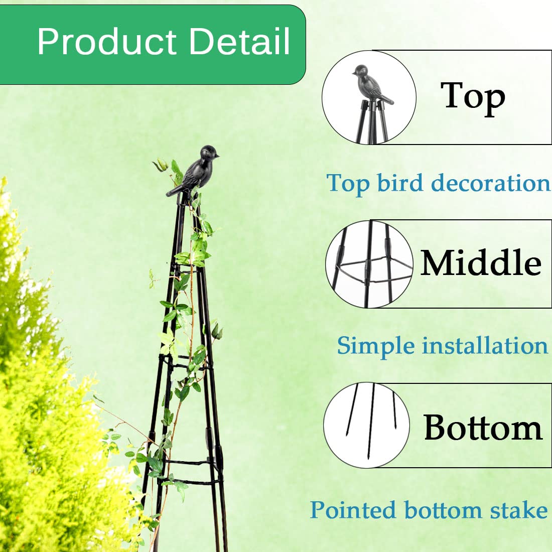 Garden Trellis, 47" Plant Trellis for Potted Plants Flowers Vegetables and Vines,Tomato Cage Tower,Garden Obelisk Trellis,Plant Support Stand for Climbing Plants Outdoor and Indoor-2 Pack