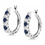 Gem Stone King 925 Silver Blue Sapphire and Lab Grown Diamond Hoop Earrings