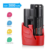 UTRBATT 2 Pack 12V 3.0Ah M12 Replacement Battery for Milwaukee Lithium-ion Battery Compatible with M12 48-11-2411 48-11-2420 48-11-2401 48-11-2402 12-Volt Cordless Tools