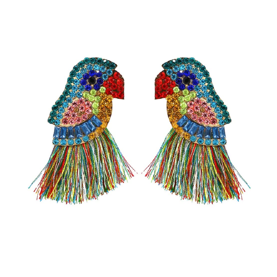Parrot Earrings for Women, Bird Parrot Tassel Earrings for Womens, Rhinestone Parrot Dangle Earring Hypoallergenic, Cubic Zirconia Parrot Drop Earring, Parrot Jewelry Funny earrings
