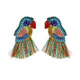 Parrot Earrings for Women, Bird Parrot Tassel Earrings for Womens, Rhinestone Parrot Dangle Earring Hypoallergenic, Cubic Zirconia Parrot Drop Earring, Parrot Jewelry Funny earrings