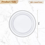 BESTVIP 100PCS 7 Inch Silver Plastic Dessert Plates, Disposable Plate with Silver Rim for Salad/Samll Cakes, Heavy Duty Plates for Party, Wedding and Birthday, Events, Christmas, Thanksgiving