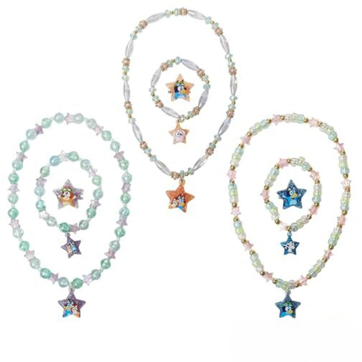 LUV HER Bluey Girl's Jewelry Set - Dress up 9 Piece Toy Jewelry Box Set with Bead Necklace, Bracelet and Ring - Play Accessories - Ages 3+