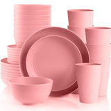 Gudvilla Pink Dinnerware Sets for 8,Pink Plates and Bowls Sets Plastic,Wheat Straw Dinnerware Sets Unbreakable Microwave Safe Lightweight,32 Pcs Christmas Dishes Set for Kids Elderly Kitchen Outdoor