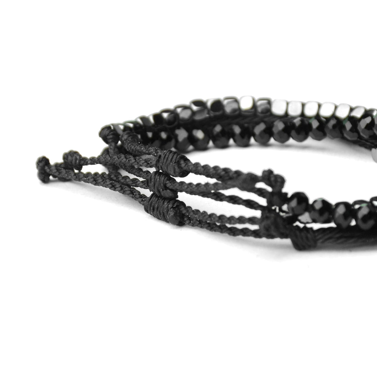Mezcla Vida 3 Pcs Handmade Women's Stackable Bracelet Set, Adjustable Rope Bracelets Bracelets with Hematite and Glass Beads (black)