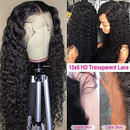 CHEETAHBEAUTY Deep Wave 13X6 HD Transparent Lace Front Wigs Human Hair Brazilian 10A Grade Deep Curly Human Hair Wigs for Black Women Pre Plucked with Baby Hair Natural Black 250% Density(30inch)