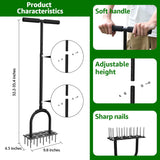 Aerator Lawn Tool Lawn Aerator -Heavy Duty Manual Grass Aerator with 15 Iron Spikes, Height Adjustable, Yard Aerator Tool for Lawn（Black）