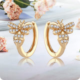 18K Gold Bee Earrings for Women, Hypoallergenic Stud with Cubic Zirconia, Hoop Earrings for Women, Gold/Silver Colors