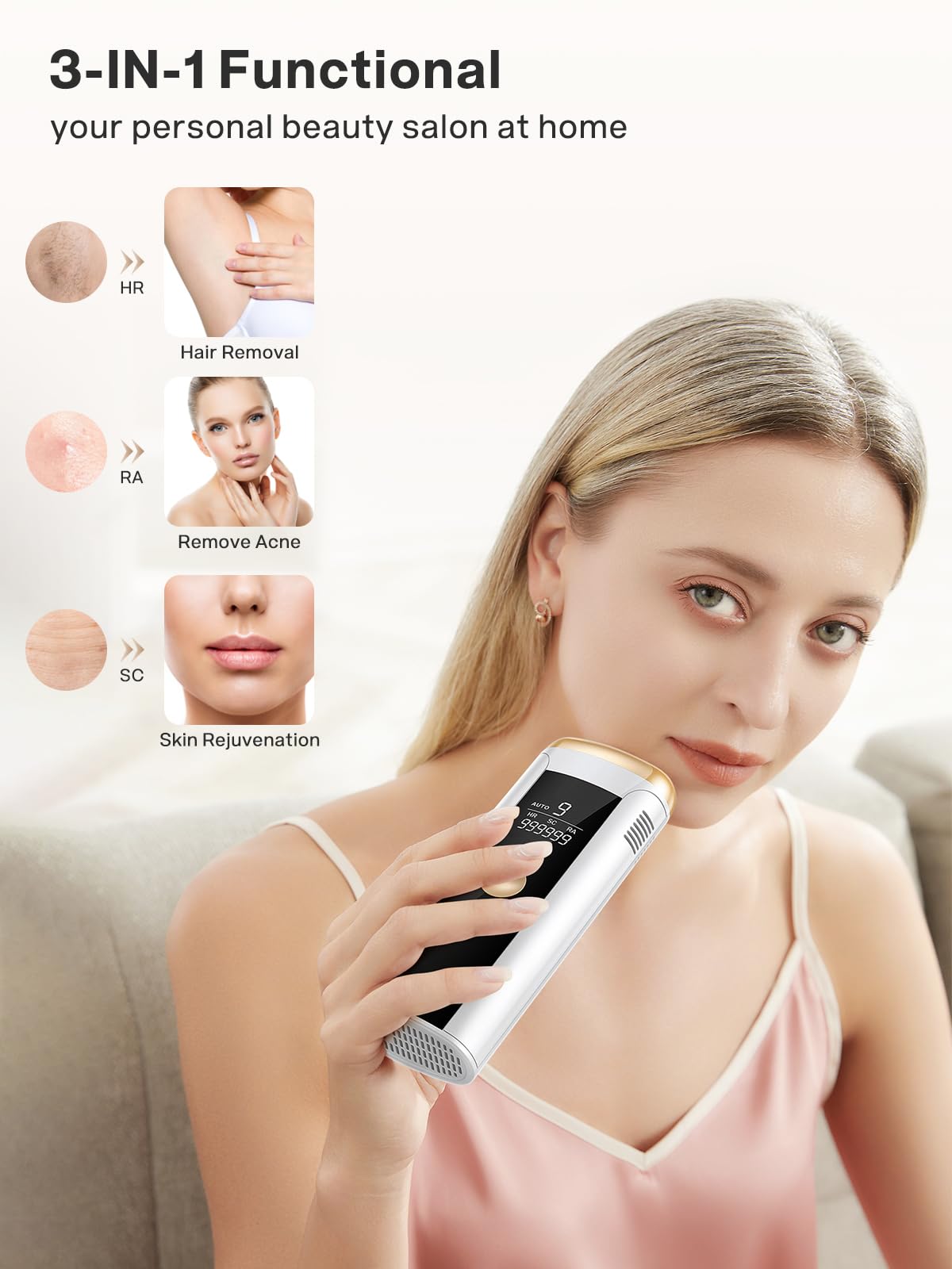 Hair Removal for Women and Men, At Home IPL Hair Removal Device with 3 Modes, Permanent Hair Remover Machine for Facial Legs Arms Bikini Line Whole Body Depilation, Come with Razor & Glasses