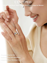 Custom4U Personalized Mothers Ring 3 Birthstones Rings for Women Custom