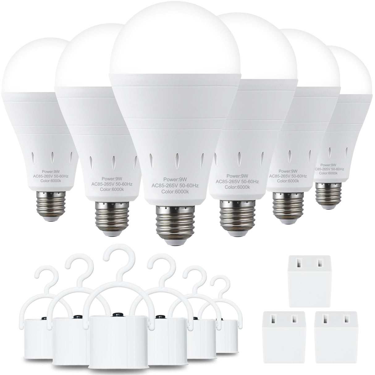 DEBAOBULB 6 Pack Rechargeable Emergency Light Bulbs, Battery Powered LED Light Bulb 6000K Daylight E26 120 Volt 9W 60W Equivalent with 1200mAh for Home Power Outage Camping Hurricane
