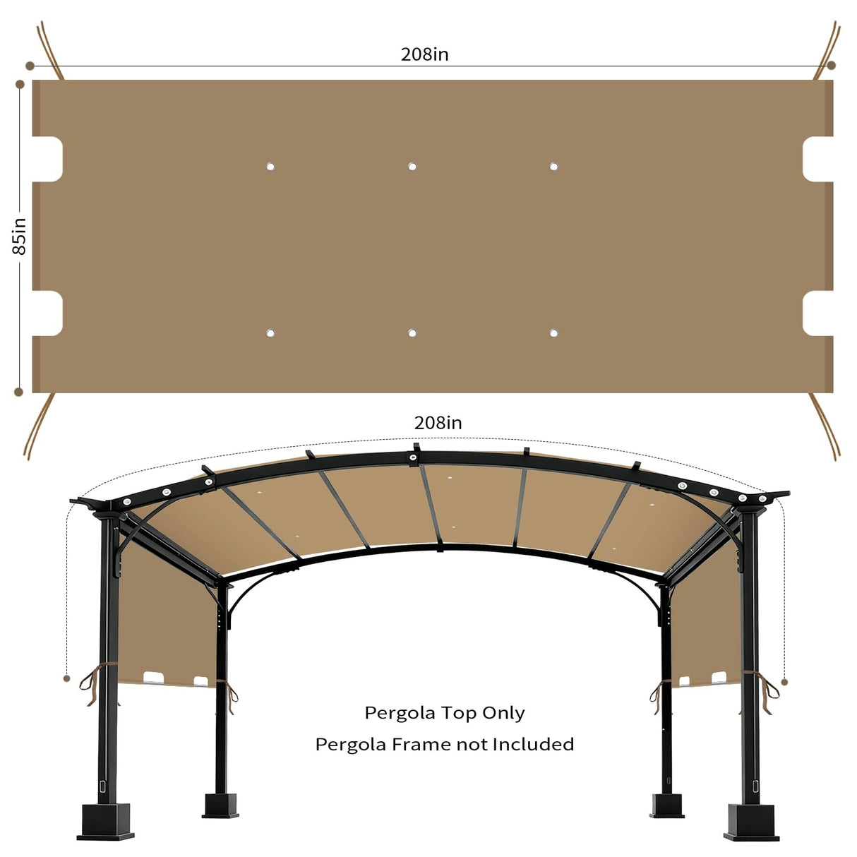 85"x 208" Universal Pergola Shade Cover, Garden Shade Replacement for 17x7.4 Ft Outdoor Pergola Structure, Patio Gazebo Canopy, Porch, Balcony Waterproof Top (Cover Only, Khaki)