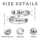 oGoodsunj Sterling Silver Just Breathe Ring for Women: Inspirational Encouragement Rings Adjustable I Am Fearless Motivational Jewelry Gift (Just Breathe)