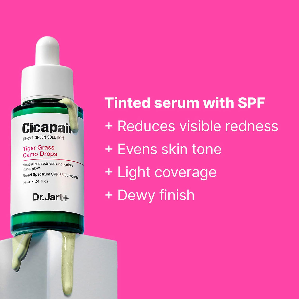 Dr.Jart+ Cicapair™ Tiger Grass Camo Drops Tinted Face Serum SPF 35 with Centella Asiatica | cc cream | Korean Skin Care, 1.01 Fl Oz