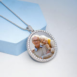 XL Photo Engraved Cubic Zirconia Pendant Necklace (Stainless Steel)