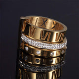 Jarlinwel Stainless Steel CZ Zirconia Roman Numeral Ring For Women Stacking Thumb 3 in 1 Spinner Rings (Gold, 8 Runs small)