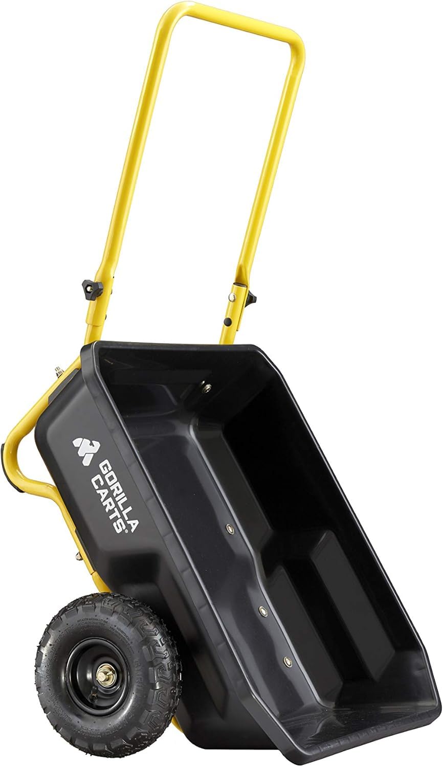 Gorilla Carts Poly Dump Cart, 2-Wheel Garden Wagon, 4 Cu Ft, 300lb Capacity