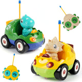 QPOU 2-Pack Remote Control Dinosaur Toy Car for Kids - Birthday Gifts for Boys Toddlers Ages 18+ Months, 2 3 4 5 Year Old, Dino RC Vehicle with Lights and Music