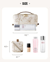 EACHY Travel Makeup Bag, Floral Cosmetic Bag for Women, Beige, Medium