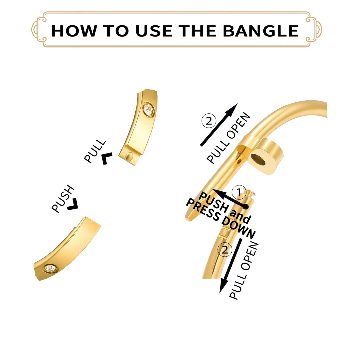 18K Gold Plated Stainless Steel Love Nail Bangle Clover Bracelet Set Stackable Dupes for Love Trendy Jewelry (gold)