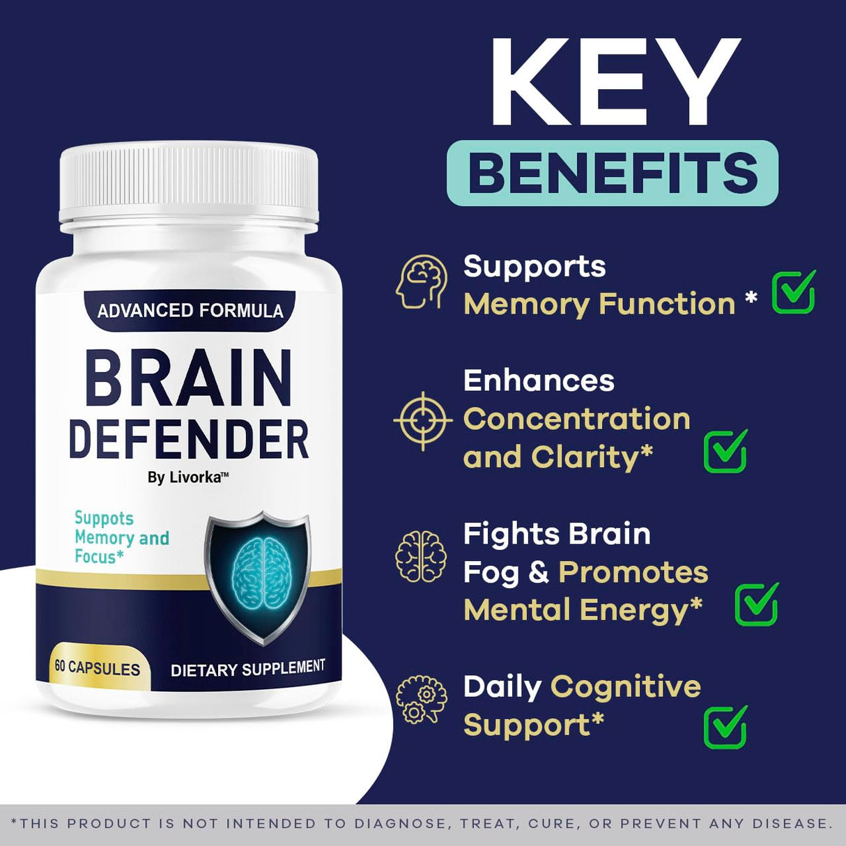 (2 Pack) Brain Defender - Official Brain Defender Supplement Advanced Pills, Natural Brain Defender Brain and Memory Support, Brain Defender Health & Wellness Multivitamin, 120 Capsules for 2 Months