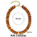 FAUTHENTICUTE Chunky Brown Beaded Necklace for Women Translucent Amber Brown Bead Choker Statement Adjustable Beach Necklace Trendy Summer Jewelry Gift