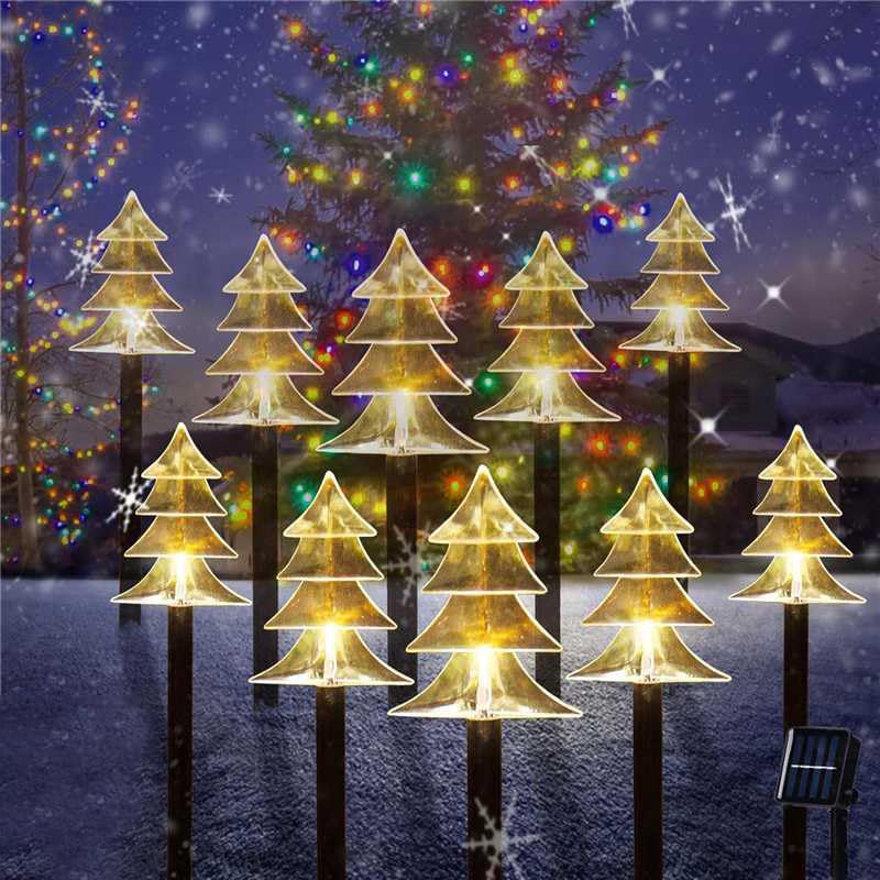 Outdoor Christmas Decorations, Solar Xmas Pathway Lights, Set of 10 Waterproof Landscape Christmas Lights, LED Lamp for Yard Lawn Patio Walkway Decor