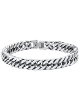 ChainsHouse Mens Cuban Bracelet Chain 316L Stainless Steel Punk Double Curb Bracelet 8mm 21cm