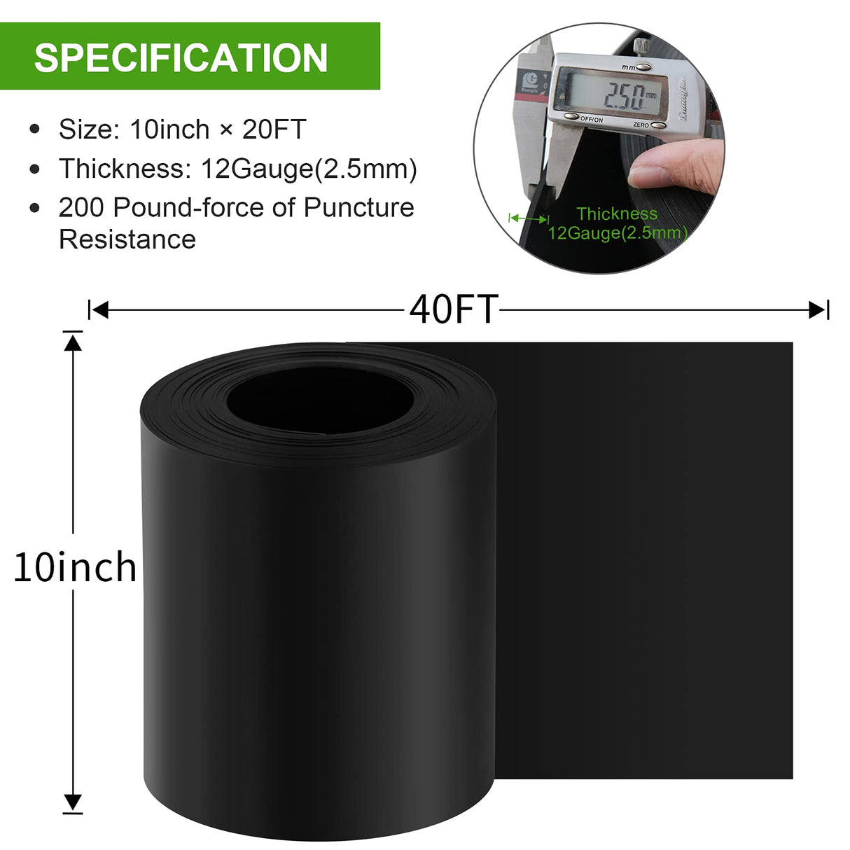 12 Gauge 40 Feet Grass Weed Barrier Landscape Edging 10 inch Depth Flexible Border Roll Lawn Landscape Garden Edging for Backyard Driveway Path Sidewalk