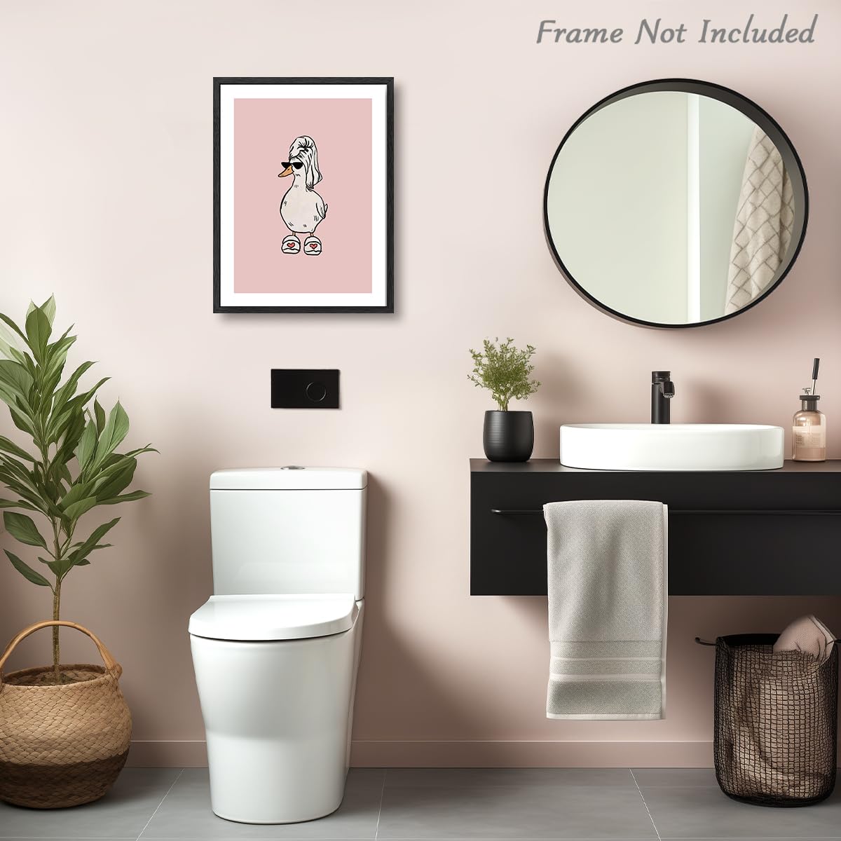 Dazzlewall Funny Duck Wall Art, Pink Cool Sunglass Goose Wall Artwork Print Minimalist Animal Bathrobe Painting for Bathroom Bathtub Toilet Decor, 12x16 in Unframed