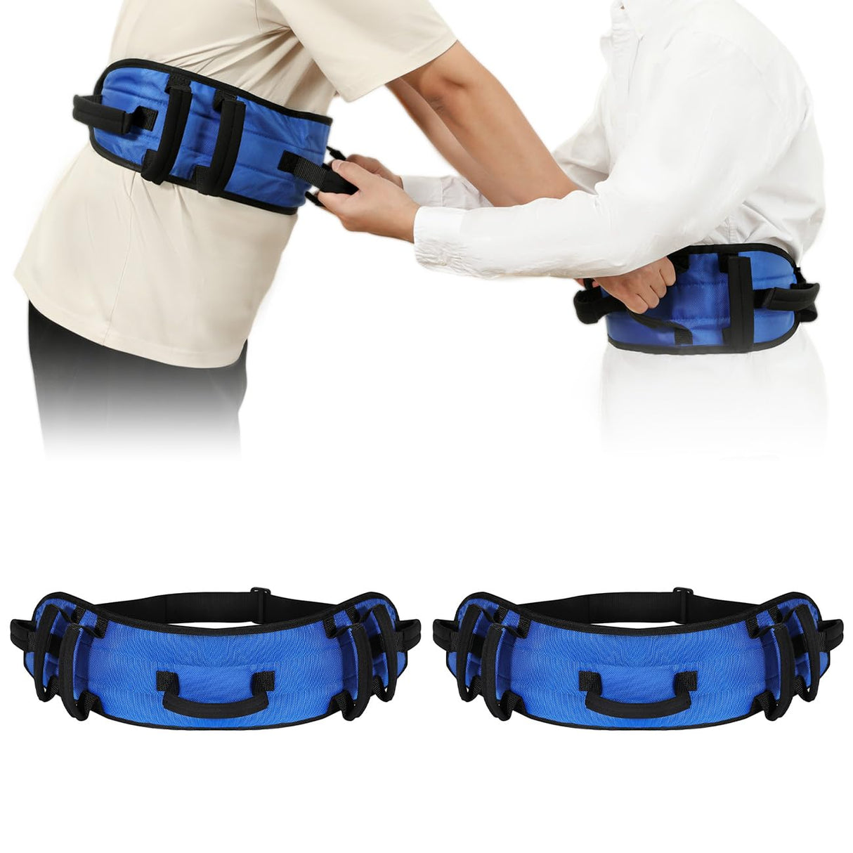 Gait Belt 2 Pack, Rhino Valley gait Belts for Seniors with 7 Handles, 59" Anti-Slip Transfer Belt for Elderly, Elderly Assistance Products, Blue&Black