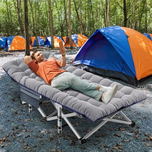 ABORON 2 Pack Oversized XXLFolding Camping Cot W/Mat for Adults, Heavy Duty Outdoor Bed with Carry Bag,1200 D Layer Oxford Travel Camp Cots