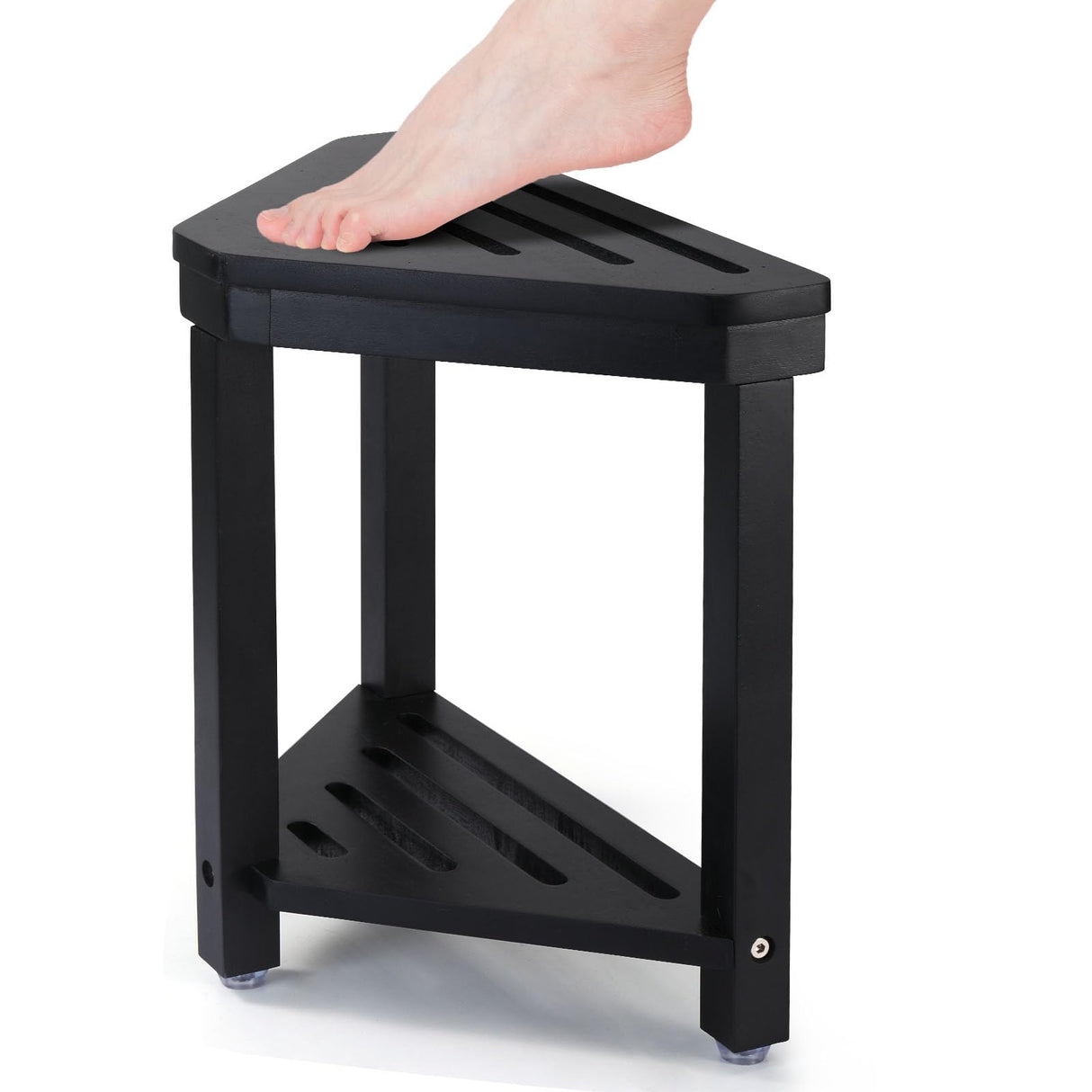 Boulphia Shower Foot Rest 14in, Acacia Wood Shower Stool for Shaving Legs (Black)