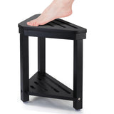 Boulphia Shower Foot Rest 14in, Acacia Wood Shower Stool for Shaving Legs (Black)