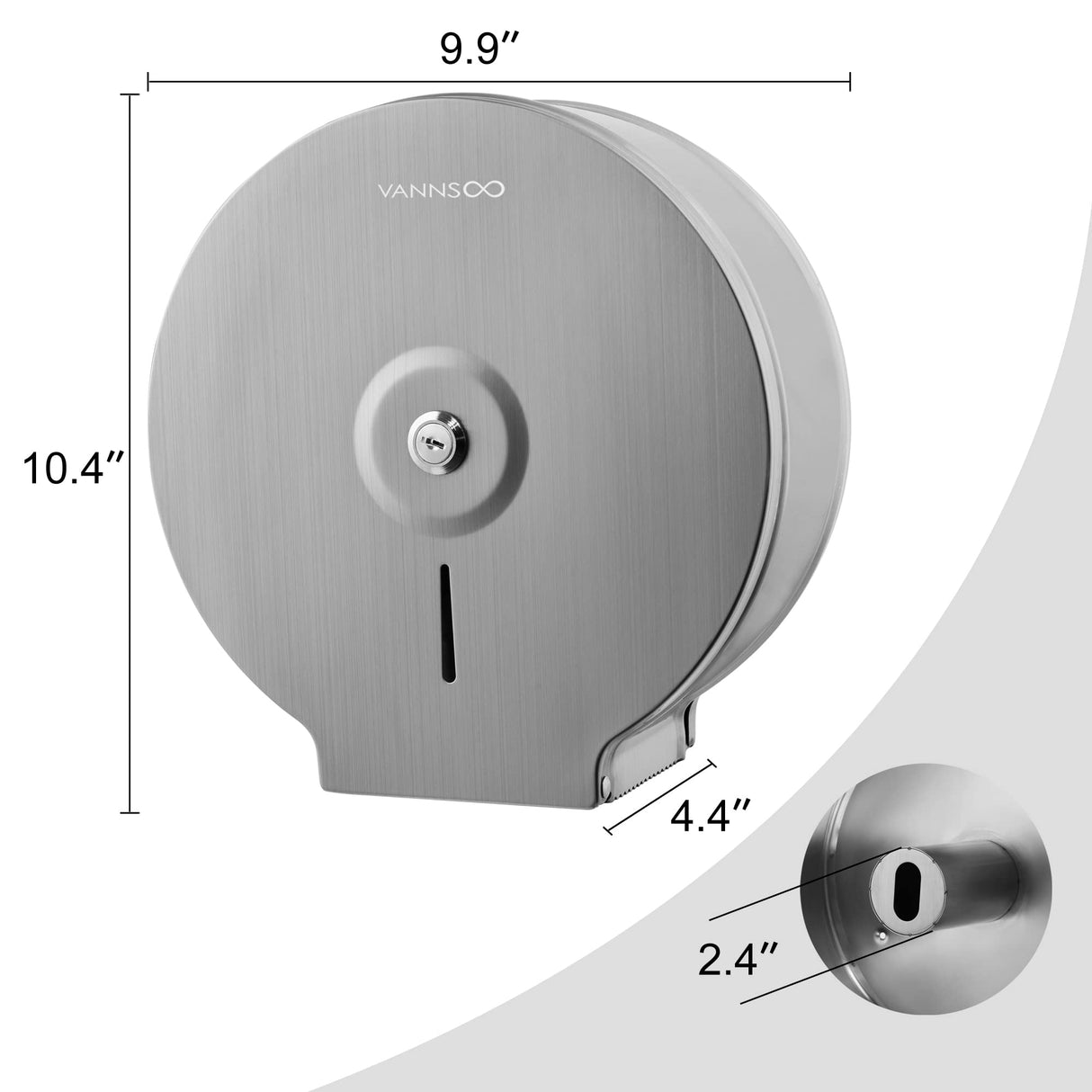 VANNSOO Commercial Jumbo Toilet Paper Dispenser, Wall Mount Stainless Steel 9 Inch Roll Toilet Paper Holder Bath Tissue Dispenser Lock Key (Brushed)