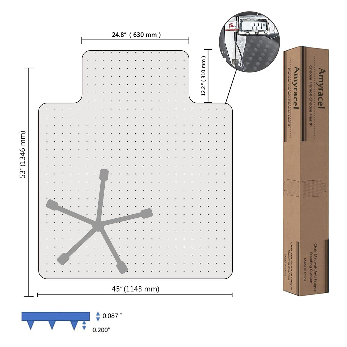 Amyracel Clear Chair Mat for Low Pile Carpet, 53'' x 45'' Thick Computer Desk Chair Mat for Carpeted Floors, Easy Glide Plastic Floor Mat for Office Chair on Carpet Protection (45'' x 53'' with Lip)